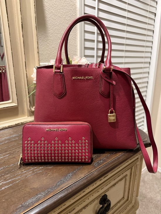 Michael Kors Handbags - Michael Kors Red Leather Saffiano Tote with Matching Wallet